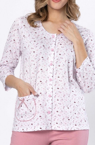 Damska piżama bawełniana 1636 Dobrusia – rękaw 3/4, guziki, komfortowa i stylowa