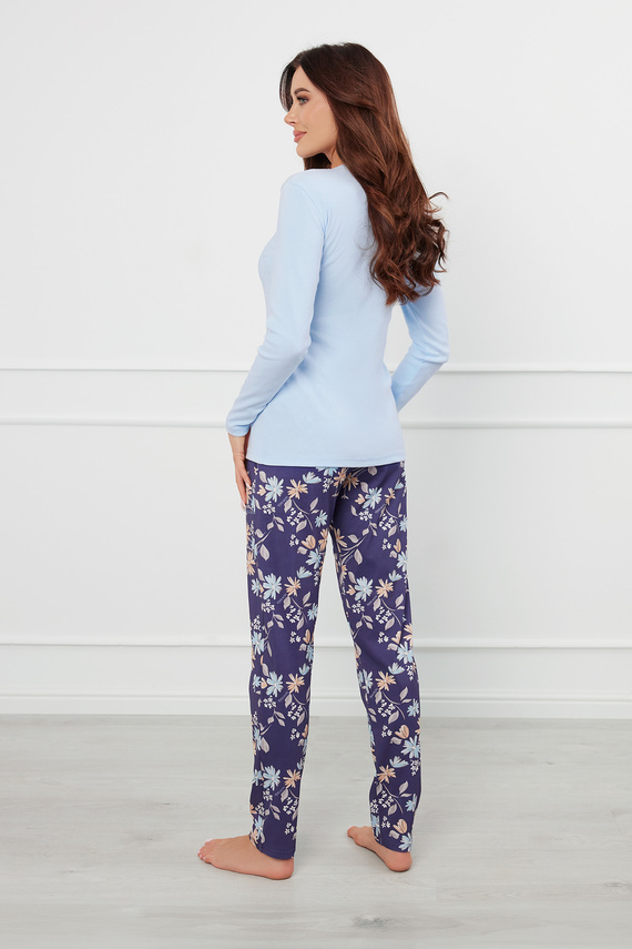 Piżama Damska długi rękaw, długie spodnie Pulia Italian Fashion - niebieski/druk