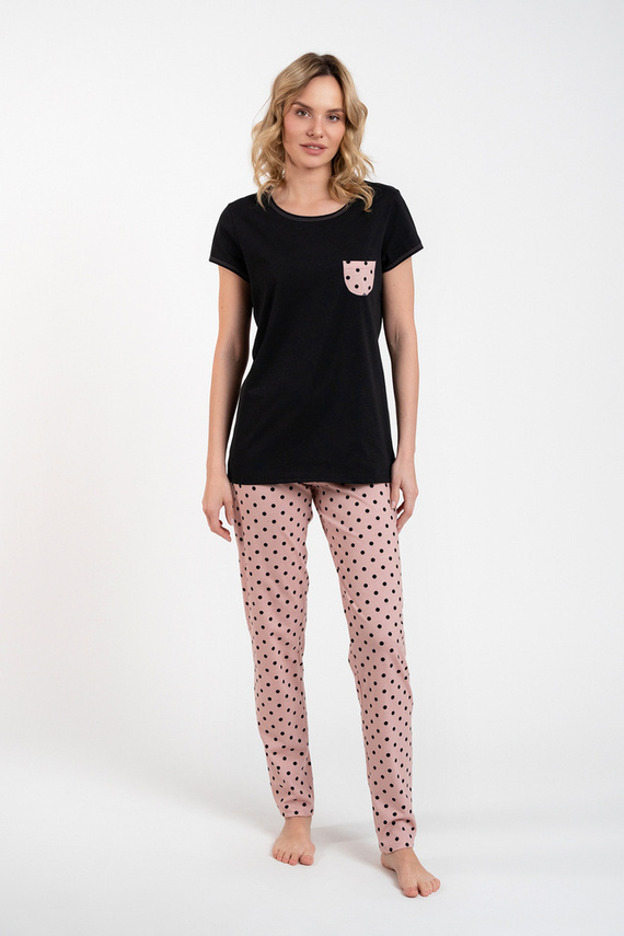 Piżama Damska krótki rękaw, długie spodnie Buscato Italian Fashion- czarny/druk