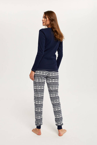 Piżama Damska długi rękaw, długie spodnie Arktyka Italian Fashion - granat/druk