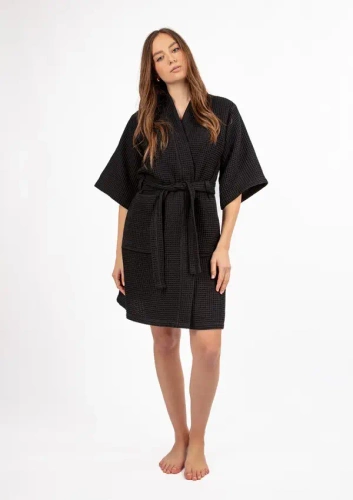 Szlafrok damski waflowy DK-W-01 Dkaren - czarny