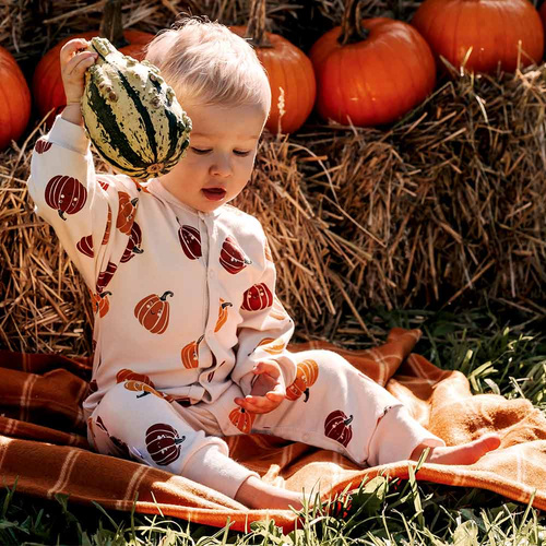 Eevi Pajac niemowlęcy Halloween – ecru, dynie, bawełna, bez stópek