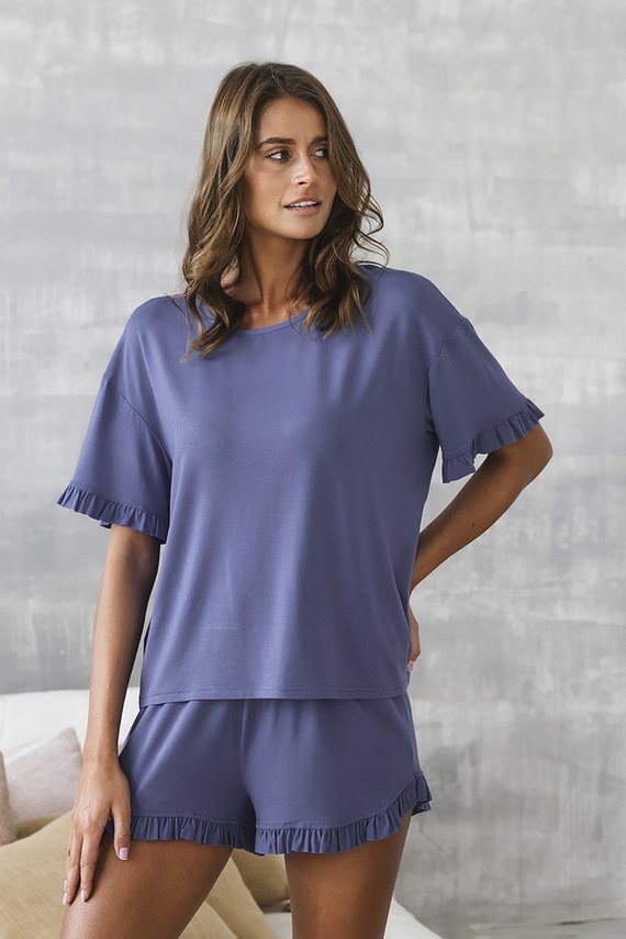 Piżama Damska krótki rękaw, spodenki Styl Italian Fashion - niebieski