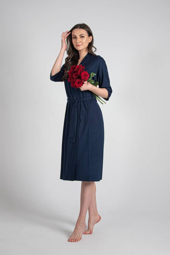 De Lafense Visa 942 – długi, lekki szlafrok damski z wiskozy, granat