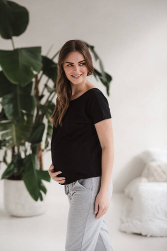Bluzka ciążowa i do karmienia z krótkim rękawem Two Ways Milk&Love czarny 