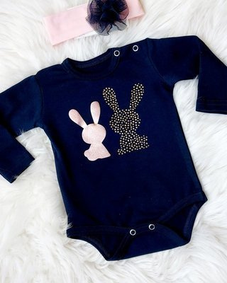 Body z długim rękawem Króliczki Bambarillo granatowy