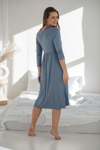 Bambusowa koszula nocna ciążowa i do karmienia Star Light 7/8 Milk&Love błękitna – elegancka, oddychająca, idealna do szpitala