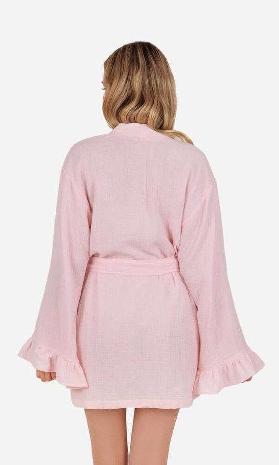 Szlafrok damski muślinowy Mela ByShelly - jasny różowy