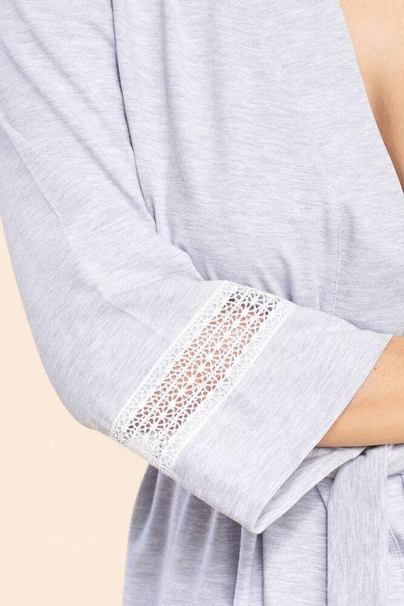 Szlafrok damski z koronką 48 Bonamera szary melanż