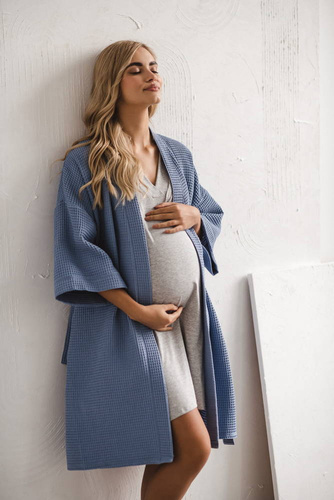 Wiskozowa koszula nocna ciążowa i do karmienia Moon Milk&Love jasny szary melanż