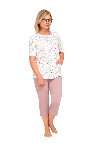 Martel Maria I 200 – piżama damska bawełniana rozpinana, 3/4 spodnie- 30 cappuccino