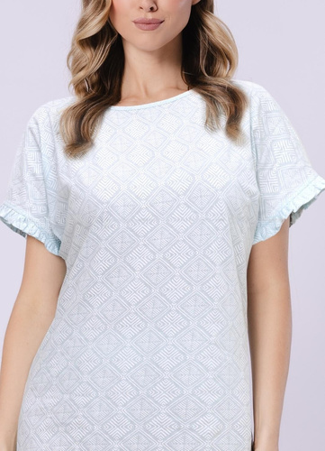 Bawełniana koszula nocna damska 1730 Clea Leveza | Orientalny wzór, falbankowy rękaw | Komfortowa koszula nocna przed kolano