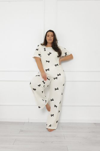 Damska piżama Figaro – bawełna, ecru, koszulka + spodnie Italian Fashion