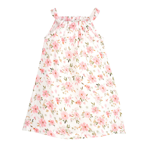 Letnia sukienka dziewczęca z muślinu Pinokio Flowers ecru 100% bawełna