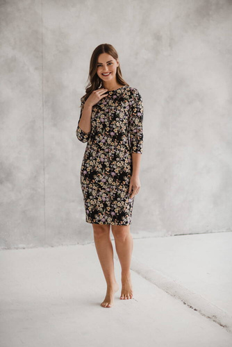 Sukienka do karmienia Milky Classic Milk&Love rękaw 3/4 czarna w kwiatuszki