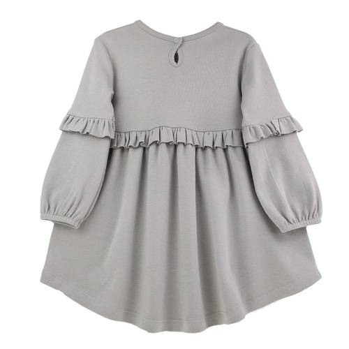 Sukienka Nicol 141971 – szara bawełniana, długi rękaw, falbanki