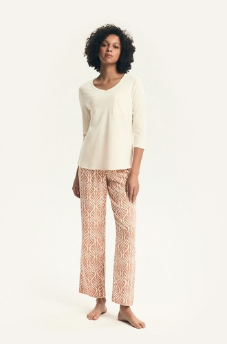 Piżama damska Denise 43671 Henderson, bawełniana koszulka, wiskoza, 3/4 rękaw, wzorzyste spodnie