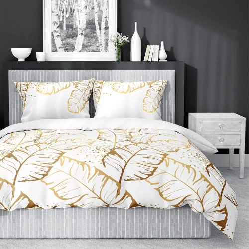 Pościel satynowa 4681 B Home Satin liście Detexpol biały 