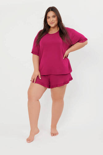 Piżama Damska krótki rękaw, spodenki Styl Italian Fashion - wino