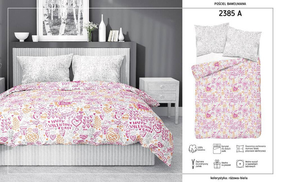 Pościel bawełniana 2385 A Holland Love Happy Valentines Day Detexpol różowy