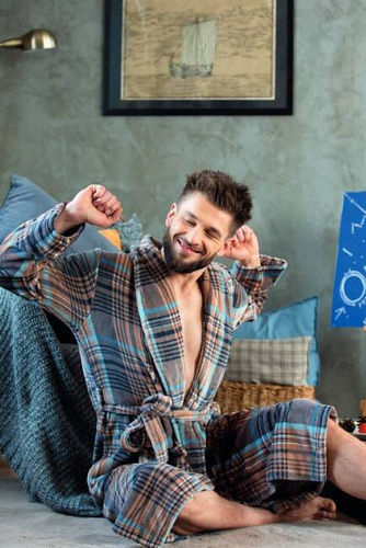 Szlafrok męski MGL 421 Key - brązowy-kratka