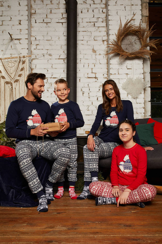 Piżama dziecięca długi rękaw, spodnie Arktyka Italian Fashion - czerwony/druk