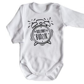 "Budzik rodzinny" body długi rękaw Moocha biały
