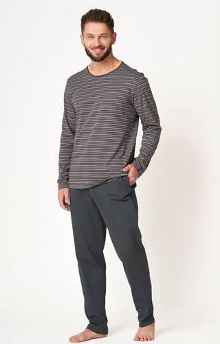 Piżama Męska MNS 303  Key paski-szary