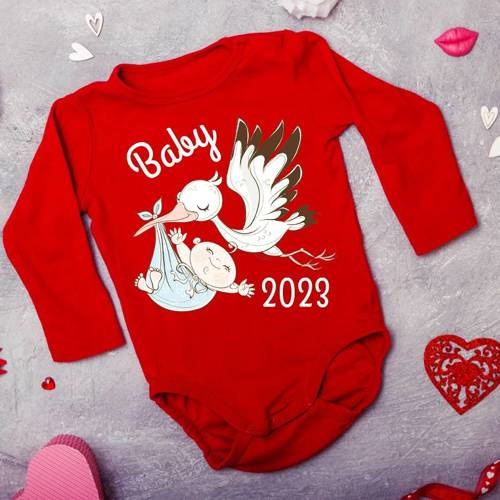 Body długi rękaw "BABY 2023 born in" Moocha czerwony
