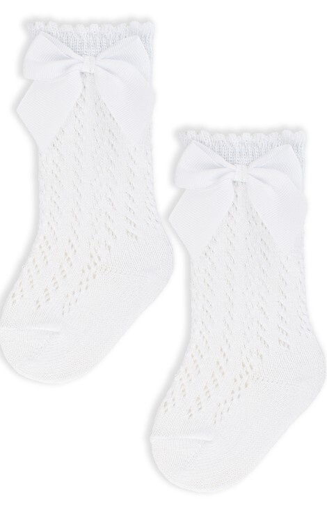 SB113 Podkolanówki niemowlęce ażurowe Noviti- białe