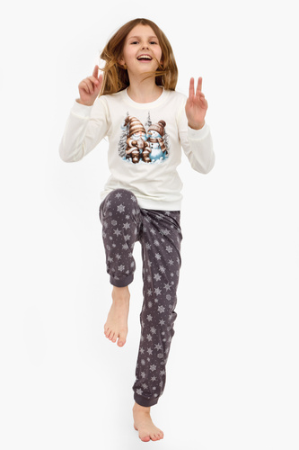 Cornette Friends 977/190, 978/190 – piżama dziewczęca bawełniana | Długi rękaw, zimowy nadruk