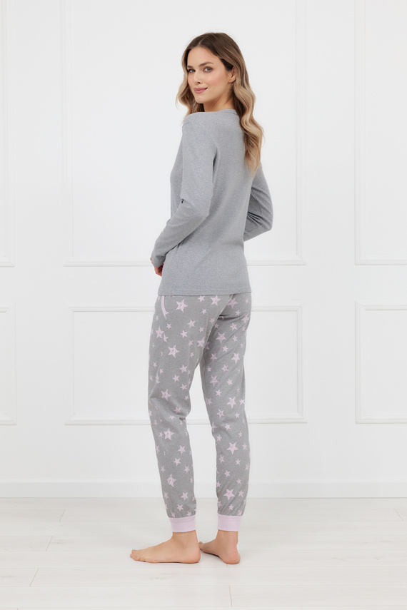 Bawełniana piżama damska Sara Italian Fashion szara – komplet z długim rękawem i spodniami