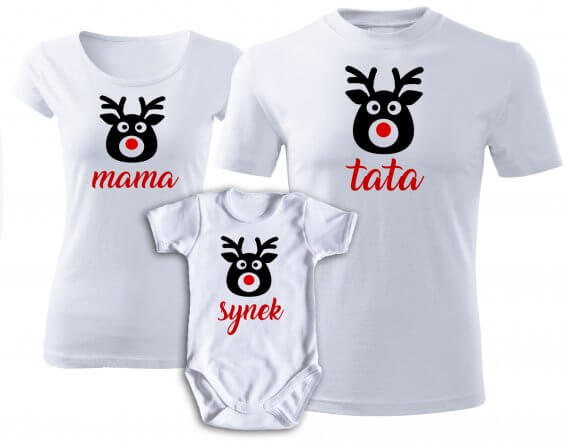 Zestaw koszulek świątecznych "MAMA TATA SYN RENIFERY" Moocha 