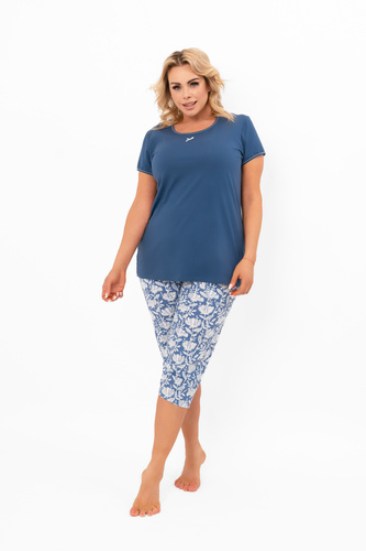 Piżama damska Boma – kwiatowe spodnie 3/4 i elegancka góra Italian Fashion - jeans/druk