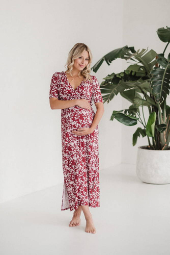 Two Ways LONG Sukienka do karmienia ciążowa krótki rękaw Milk&Love burgund