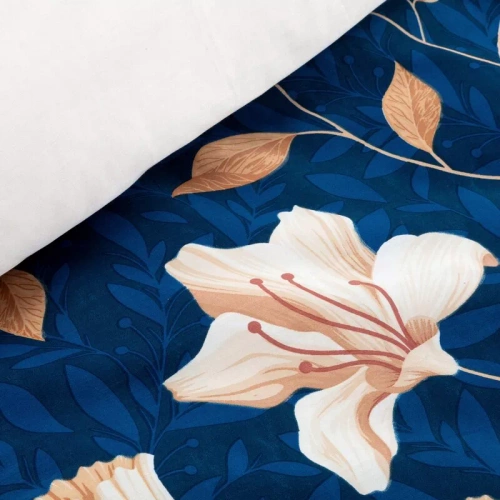 Pościel satynowa kwiaty Nika 48 Eurofirany granatowy