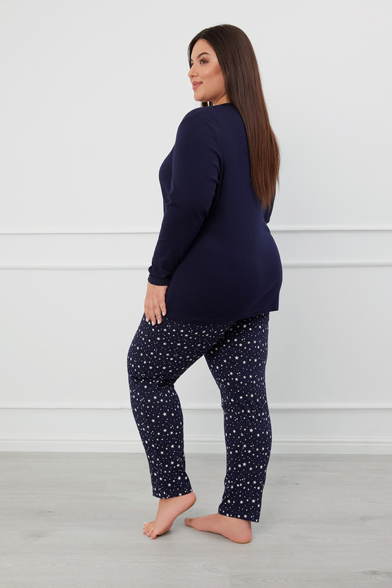 Rozpinana Piżama Damska długi rękaw, spodnie Libra Italian Fashion - granatowy/druk