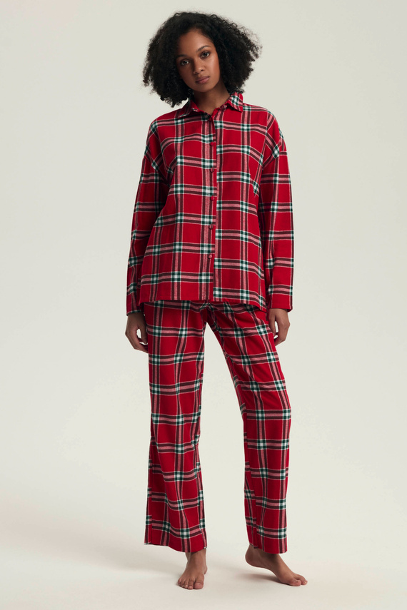 Henderson Dalisa 43716 – flanelowa piżama damska w czerwoną kratę, długa koszula