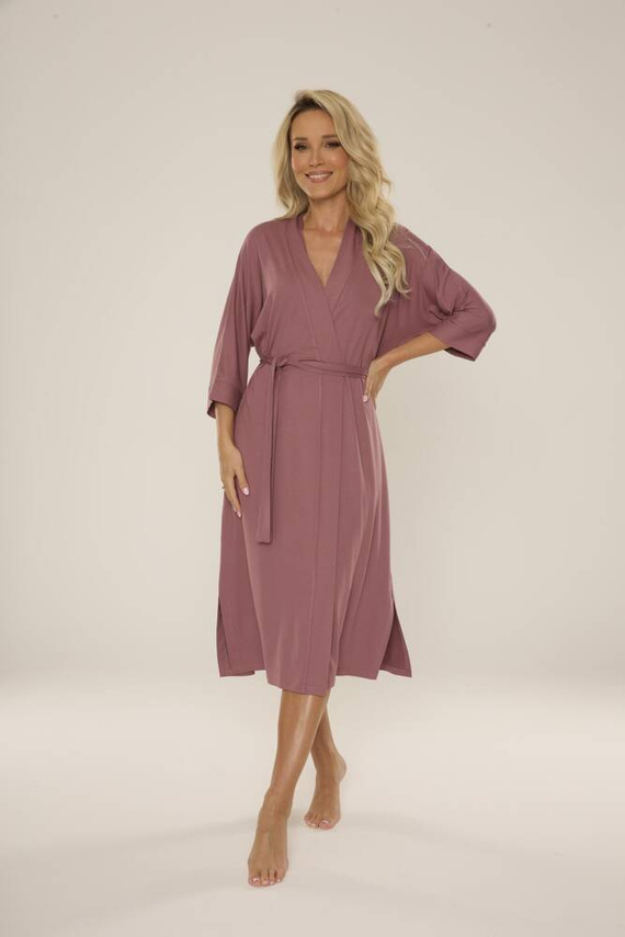 De Lafense Visa 942 – długi, lekki szlafrok damski z wiskozy, jagoda