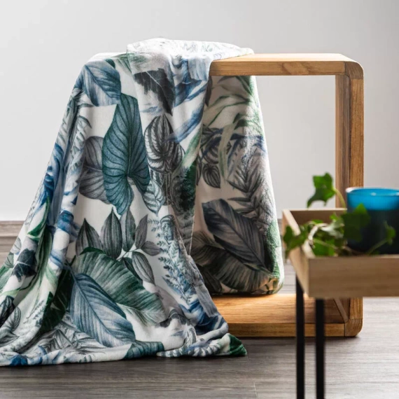 Koc narzuta liście Davos 2 Eurofirany zielony srebrny