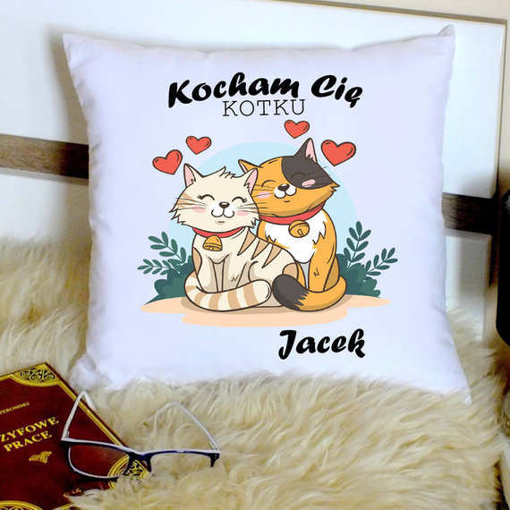 Poduszka na Walentynki Kocham Cię Kotku z imieniem Moocha 