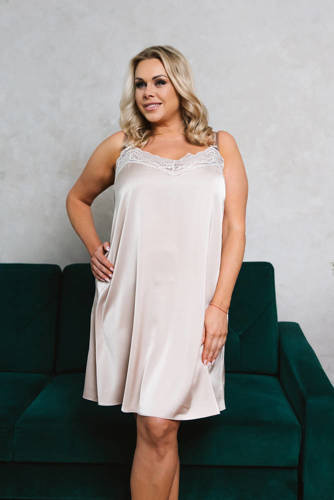 Koszula nocna wąskie ramiączko, krótka Dotyk Italia Fashion - beżowy