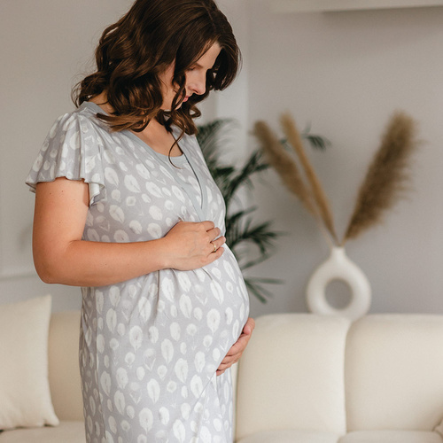 Eevi Emily szara– koszula bambusowa ciążowa i do karmienia bez zapięcia, piórka