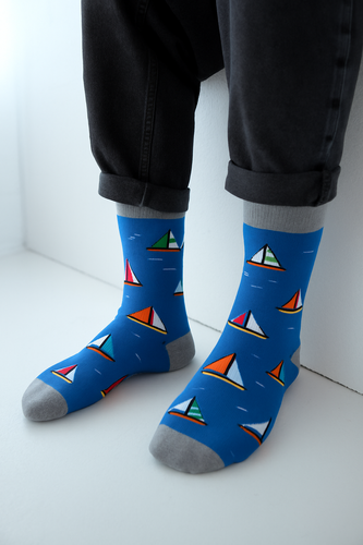 Skarpety męskie Milena „Żaglówki” – Bawełniane, wzorzyste, bezuciskowe | Avangard 0125-117
