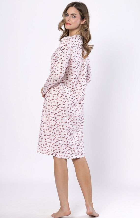 Laveza Gelazja 1625 – bawełniana koszula nocna damska, jasnoróżowa, długi rękaw