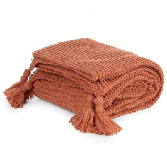 Koc narzuta z frędzlami Pled 1 Eurofirany ceglasty