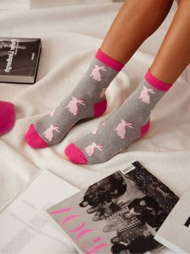 0200-153 Królik Skarpety damskie Milena -szary