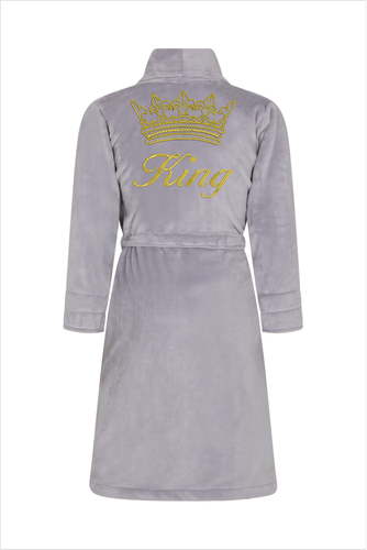 Szlafrok męski King + Korona ByShelly - jasny szary/złoty