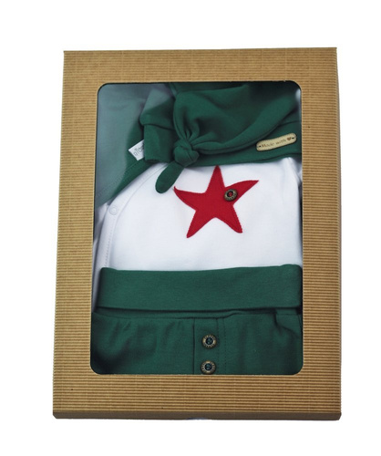 163060 Komplet czapka, body, apaszka i spodnie "Magia Świąt" Nicol - zielony / gwiazdka