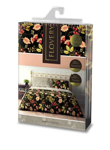 Pościel bawełniana Flovery 004 kwiaty Faro czarny 